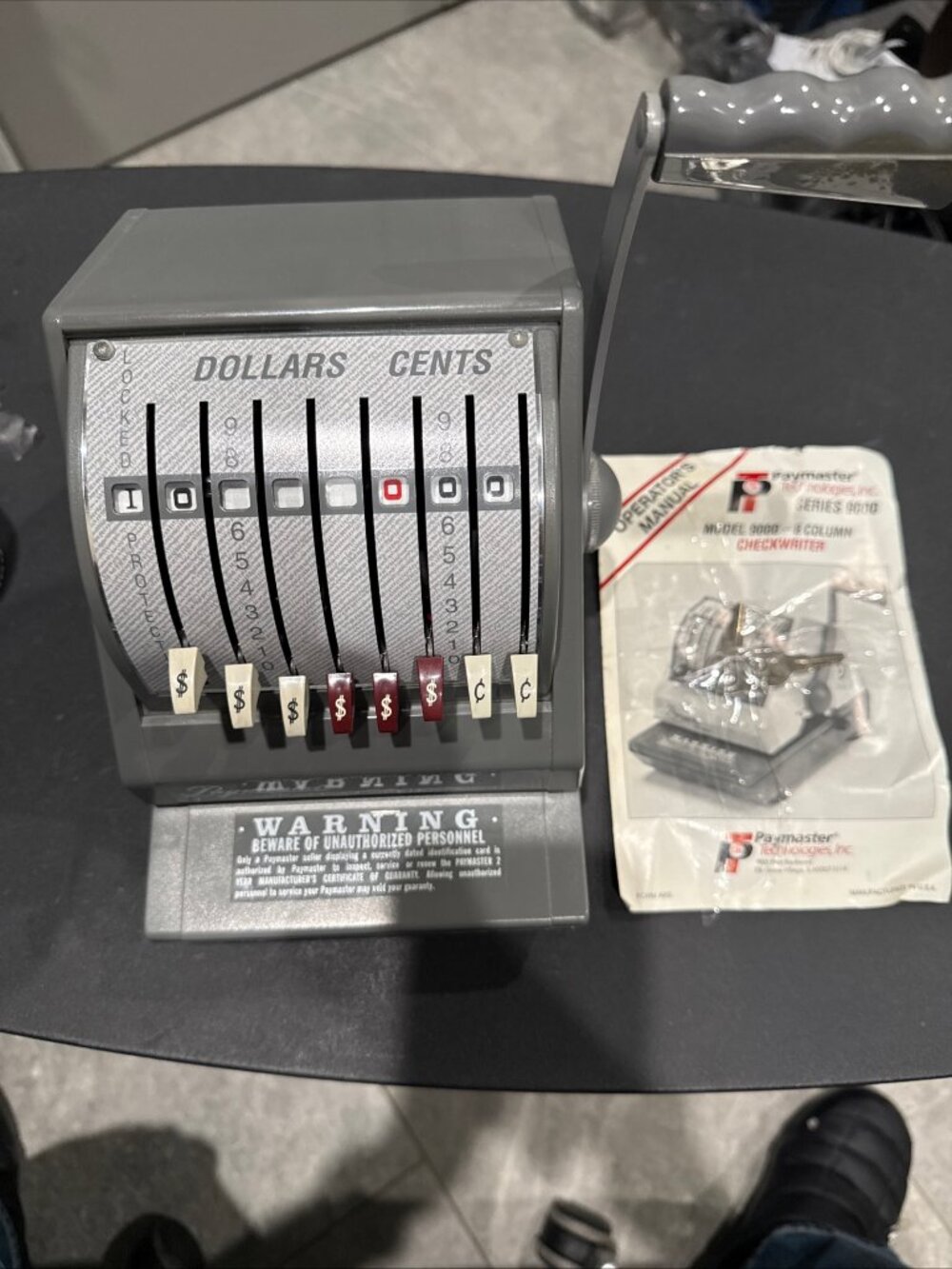 Paymaster 9000 Series (Model 9000-8) Check Writer Money Order Machine With Key